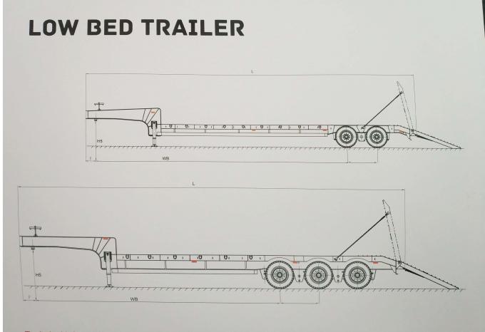 半3つの車軸自己ステアリング車軸および油圧傾斜路との低いベッドのトレーラーの赤い色